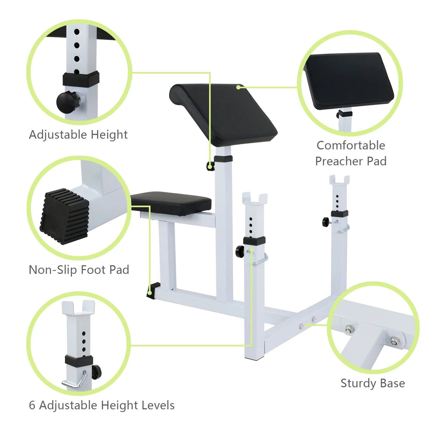 Adjustable Preacher Curl Bench Bicep Curl Weight Bench Max.550Lbs Home Gym Fitness Equipment